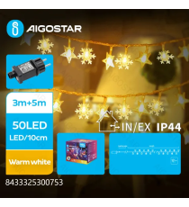 Catena luminosa a basso voltaggio con luci a fiocco di neve 50 led 5mt -luce calda 3000K- 8 giochi di luce -IP44 interno/esterno Catena luminosa a basso voltaggio con luci a fiocco di neve 50 led 5mt -luce calda 3000K- 8 giochi di luce -IP44 interno/esterno