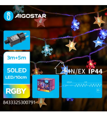 Catena luminosa a basso voltaggio con luci a fiocco di neve 50 led 5mt,RGBY multicolor,8 giochi di luce,IP44 interno/esterno Catena luminosa a basso voltaggio con luci a fiocco di neve 50 led 5mt,RGBY multicolor,8 giochi di luce,IP44 interno/esterno