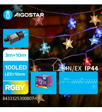 Catena luminosa a basso voltaggio con luci a fiocco di neve 100 led 10mt,RGBY multicolor,8 giochi di luce,IP44 interno/esterno Catena luminosa a basso voltaggio con luci a fiocco di neve 100 led 10mt,RGBY multicolor,8 giochi di luce,IP44 interno/esterno