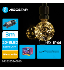 Catena luminosa a basso voltaggio con 20 lampadine G50 con filo di rame 10mt,luce calda 3000K IP44 interno/esterno Catena luminosa a basso voltaggio con 20 lampadine G50 con filo di rame 10mt,luce calda 3000K IP44 interno/esterno