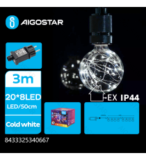 Catena luminosa a basso voltaggio con 20 lampadine G50 con filo di rame 10mt,luce fredda 6500K IP44 interno/esterno Catena luminosa a basso voltaggio con 20 lampadine G50 con filo di rame 10mt,luce fredda 6500K IP44 interno/esterno