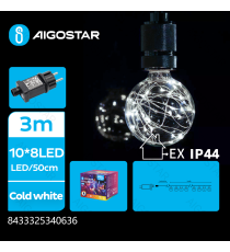 Catena luminosa a basso voltaggio con 10 lampadine G50 con filo di rame 5mt,luce fredda 6500K IP44 interno/esterno Catena luminosa a basso voltaggio con 10 lampadine G50 con filo di rame 5mt,luce fredda 6500K IP44 interno/esterno