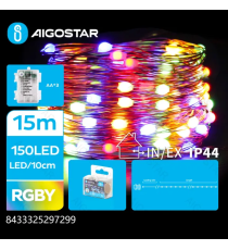 Catena luminosa a batteria 3AA con fili in rame 150 led 15mt - RGBY multicolor,8 modalità illuminazione IP44 interno/esterno Catena luminosa a batteria 3AA con fili in rame 150 led 15mt - RGBY multicolor,8 modalità illuminazione IP44 interno/esterno
