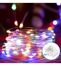Catena luminosa a batteria 3AA con fili in rame 150 led 15mt - RGBY multicolor,8 modalità illuminazione IP44 interno/esterno Catena luminosa a batteria 3AA con fili in rame 150 led 15mt - RGBY multicolor,8 modalità illuminazione IP44 interno/esterno