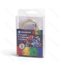 Catena luminosa a batteria 3AA con fili in rame 50 led 5mt - RGBY multicolor,8 modalità illuminazione IP44 interno/esterno