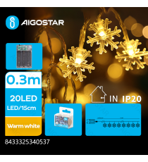 Catena luminosa a batteria 3AA con luci a fiocco di neve 20 led 3mt - luce calda 3000K,IP20 da interno Catena luminosa a batteria 3AA con luci a fiocco di neve 20 led 3mt - luce calda 3000K,IP20 da interno