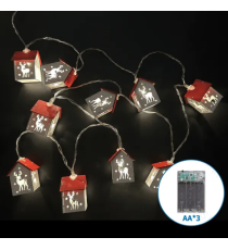 Catena luminosa a batteria 3AA con luci a casetta con renna in legno 20 led 3mt - luce calda 3000K,IP20 da interno Catena luminosa a batteria 3AA con luci a casetta con renna in legno 20 led 3mt - luce calda 3000K,IP20 da interno