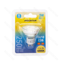 Faretto led in vetro GU10 COB 3W 250 lumen - 4000K luce naturale - lampadina misura D50xH53mm Equivalenza incandescente:38W Faretto led in vetro GU10 COB 3W 250 lumen - 4000K luce naturale - lampadina misura D50xH53mm Equivalenza incandescente:38W