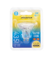 Faretto led in vetro GU10 COB 6W 435 lumen - 4000K luce naturale - lampadina misura D50xH52mm Equivalenza incandescente:62W Faretto led in vetro GU10 COB 6W 435 lumen - 4000K luce naturale - lampadina misura D50xH52mm Equivalenza incandescente:62W