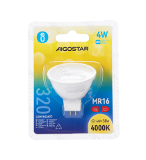 Faretto led MR16 COB 4W 320 lumen - 4000K luce naturale - lampadina misura D50xH52mm Equivalenza incandescente:30W Faretto led MR16 COB 4W 320 lumen - 4000K luce naturale - lampadina misura D50xH52mm Equivalenza incandescente:30W