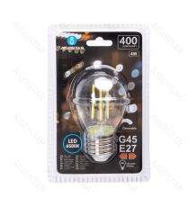 Lampadina a filamento LED dimmerabile G45 4W attacco E27 400 lumen - 6500K luce fredda D45xH80mm Equivalenza incandescente 38W