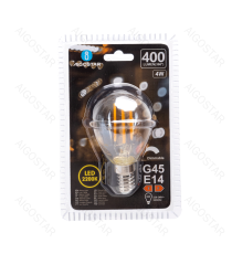 Lampadina a filamento LED dimmerabile G45 4W attacco E14 400 lumen - 2200K luce calda D45xH82mm Equivalenza incandescente 38W
