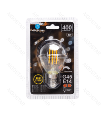 Lampadina a filamento LED dimmerabile G45 4W attacco E14 400 lumen - 2700K luce calda D45xH82mm Equivalenza incandescente 38W
