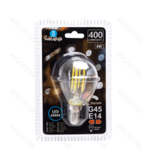 Lampadina a filamento LED dimmerabile G45 4W attacco E14 400 lumen - 6500K luce fredda D45xH82mm Equivalenza incandescente 38W