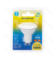 Faretto led GU10 3W 240 lumen - 4000K luce naturale - lampadina misura D50xH55mm Equivalenza incandescente:36W Faretto led GU10 3W 240 lumen - 4000K luce naturale - lampadina misura D50xH55mm Equivalenza incandescente:36W