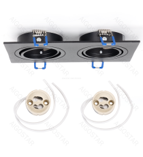 Portafaretto + portalampada doppio GU10 nero, per faretto incasso - downlight,Dimensioni foro:90mm,Dimensioni: L175xW92xH20mm Portafaretto + portalampada doppio GU10 nero, per faretto incasso - downlight,Dimensioni foro:90mm,Dimensioni: L175xW92xH20mm