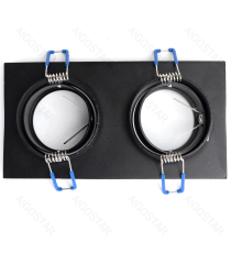 Portafaretto + portalampada doppio GU10 nero, per faretto incasso - downlight,Dimensioni foro:90mm,Dimensioni: L175xW92xH20mm Portafaretto + portalampada doppio GU10 nero, per faretto incasso - downlight,Dimensioni foro:90mm,Dimensioni: L175xW92xH20mm