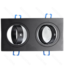Portafaretto + portalampada doppio GU10 nero, per faretto incasso - downlight,Dimensioni foro:90mm,Dimensioni: L175xW92xH20mm Portafaretto + portalampada doppio GU10 nero, per faretto incasso - downlight,Dimensioni foro:90mm,Dimensioni: L175xW92xH20mm