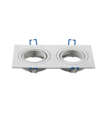 Portafaretto a 2 posti per GU10 e MR16 bianco, per faretto incasso - downlight,Dimensioni foro:75mm, Dimensioni: L173xW91mm Portafaretto a 2 posti per GU10 e MR16 bianco, per faretto incasso - downlight,Dimensioni foro:75mm, Dimensioni: L173xW91mm