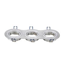 Portafaretto a 3 posti per GU10 e MR16 colore argento satinato,per faretto incasso - downlight,Dimensioni foro:75mm, L255xD91mm Portafaretto a 3 posti per GU10 e MR16 colore argento satinato,per faretto incasso - downlight,Dimensioni foro:75mm, L255xD91mm