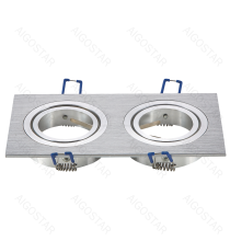 Portafaretto a 2 posti per GU10 e MR16 colore argento satinato,per faretto incasso - downlight,Dimensioni foro:75mm L173xW91mm Portafaretto a 2 posti per GU10 e MR16 colore argento satinato,per faretto incasso - downlight,Dimensioni foro:75mm L173xW91mm
