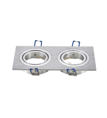 Portafaretto a 2 posti per GU10 e MR16 colore argento satinato,per faretto incasso - downlight,Dimensioni foro:75mm L173xW91mm Portafaretto a 2 posti per GU10 e MR16 colore argento satinato,per faretto incasso - downlight,Dimensioni foro:75mm L173xW91mm