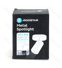 Plafoniera a 1 faretto orientabile, attacco GU10, bianco satinato, max 35W, Dimensioni: L120xW70xH155mm da interno Plafoniera a 1 faretto orientabile, attacco GU10, bianco satinato, max 35W, Dimensioni: L120xW70xH155mm da interno