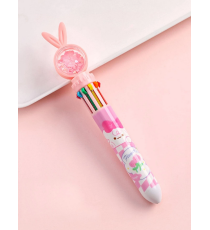 Penna a sfera multicolore, 10 colori, con simpatico cartone animato a tema coniglio con cuoricini glitterati, 17.5cm, rosa Penna a sfera multicolore, 10 colori, con simpatico cartone animato a tema coniglio con cuoricini glitterati, 17.5cm, rosa