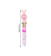 Penna a sfera multicolore, 10 colori, con simpatico cartone animato a tema coniglio con cuoricini glitterati, 17.5cm, rosa Penna a sfera multicolore, 10 colori, con simpatico cartone animato a tema coniglio con cuoricini glitterati, 17.5cm, rosa