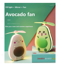 Mini ventilatore Avocado verde mod.2 con luce led e specchio per il trucco,make up con ricarica usb Dimensioni:12x7,4x4cm Mini ventilatore Avocado verde mod.2 con luce led e specchio per il trucco,make up con ricarica usb Dimensioni:12x7,4x4cm