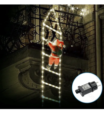 Babbo Natale con scaletta luminosa a basso voltaggio 3mt+1.6mt- 6500K luce fredda,8 giochi di luce con timer, IP44 da esterno
