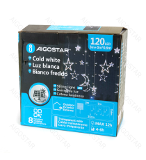 Catena luminosa solare a cascata con luci a luna e stelle 120led 3mtx0.6mt 12 fili 6500K luce fredda 8 giochi luce,IP65 esterno Catena luminosa solare a cascata con luci a luna e stelle 120led 3mtx0.6mt 12 fili 6500K luce fredda 8 giochi luce,IP65 esterno