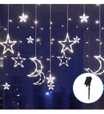 Catena luminosa solare a cascata con luci a luna e stelle 120led 3mtx0.6mt 12 fili 6500K luce fredda 8 giochi luce,IP65 esterno Catena luminosa solare a cascata con luci a luna e stelle 120led 3mtx0.6mt 12 fili 6500K luce fredda 8 giochi luce,IP65 esterno