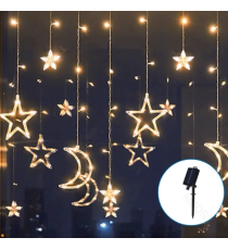 Catena luminosa solare a cascata con luci a luna e stelle 120led 3mtx0.6mt 12 fili 2700K luce calda 8 giochi luce,IP65 esterno Catena luminosa solare a cascata con luci a luna e stelle 120led 3mtx0.6mt 12 fili 2700K luce calda 8 giochi luce,IP65 esterno