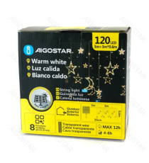 Catena luminosa solare a cascata con luci a luna e stelle 120led 3mtx0.6mt 12 fili 2700K luce calda 8 giochi luce,IP65 esterno Catena luminosa solare a cascata con luci a luna e stelle 120led 3mtx0.6mt 12 fili 2700K luce calda 8 giochi luce,IP65 esterno