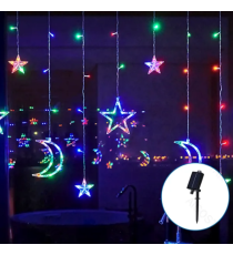Catena luminosa solare a cascata con luci a luna e stelle 120led 3mtx0.6mt 12 fili Rgby multicolor 8 giochi luce,IP65 esterno Catena luminosa solare a cascata con luci a luna e stelle 120led 3mtx0.6mt 12 fili Rgby multicolor 8 giochi luce,IP65 esterno