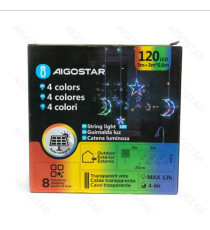 Catena luminosa solare a cascata con luci a luna e stelle 120led 3mtx0.6mt 12 fili Rgby multicolor 8 giochi luce,IP65 esterno Catena luminosa solare a cascata con luci a luna e stelle 120led 3mtx0.6mt 12 fili Rgby multicolor 8 giochi luce,IP65 esterno