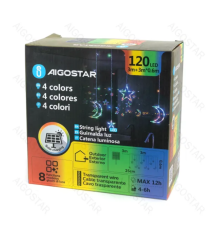 Catena luminosa solare a cascata con luci a luna e stelle 120led 3mtx0.6mt 12 fili Rgby multicolor 8 giochi luce,IP65 esterno Catena luminosa solare a cascata con luci a luna e stelle 120led 3mtx0.6mt 12 fili Rgby multicolor 8 giochi luce,IP65 esterno