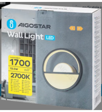 Applique led in alluminio trafilato nero 13.5W 1700lm 2700K luce calda misura L230xW55xH230mm da interno, design elegante Applique led in alluminio trafilato nero 13.5W 1700lm 2700K luce calda misura L230xW55xH230mm da interno, design elegante