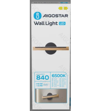 Applique led in legno e metallo nero 6.5W 840lumen 6500K luce fredda misura L35xW4.7xH12cm da interno, design elegante