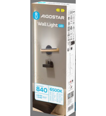 Applique led in legno e metallo nero 6.5W 840lumen 6500K luce fredda misura L35xW4.7xH12cm da interno, design elegante