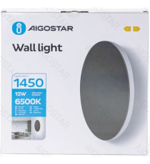 Applique led in metallo nera 12W 1450lumen 6500K luce fredda misura D250xH35mm IP20 da interno, design elegante