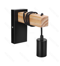 Applique con portalampada a sospensione legno e metallo nero E27 max. 60w misura Braccio in legno: 40x40x150mm da interno Applique con portalampada a sospensione legno e metallo nero E27 max. 60w misura Braccio in legno: 40x40x150mm da interno