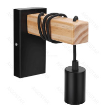 Applique con portalampada a sospensione legno e metallo nero E27 max. 60w misura Braccio in legno: 40x40x150mm da interno Applique con portalampada a sospensione legno e metallo nero E27 max. 60w misura Braccio in legno: 40x40x150mm da interno
