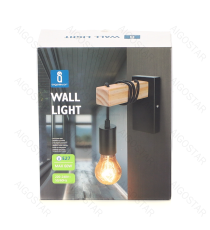 Applique con portalampada a sospensione legno e metallo nero E27 max. 60w misura Braccio in legno: 40x40x150mm da interno Applique con portalampada a sospensione legno e metallo nero E27 max. 60w misura Braccio in legno: 40x40x150mm da interno