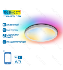 Plafoniera Smart ultrasottile 19W WiFi WB 1600Lumen CCT 15W+RGB 4W 2700K-6500K D238xH27mm compatibile con Alexa e Google Plafoniera Smart ultrasottile 19W WiFi WB 1600Lumen CCT 15W+RGB 4W 2700K-6500K D238xH27mm compatibile con Alexa e Google