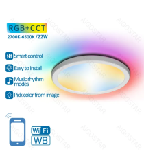 Plafoniera Smart ultrasottile 22W WiFi WB 1900Lumen CCT 18W+RGB 4W 2700K-6500K D295xH27mm compatibile con Alexa e Google Plafoniera Smart ultrasottile 22W WiFi WB 1900Lumen CCT 18W+RGB 4W 2700K-6500K D295xH27mm compatibile con Alexa e Google