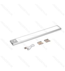 Lampada led per armadio con sensore 1,5W 132lm luce naturale 4000k con batteria ricaricabile, in alluminio L300xW40xH9mm Lampada led per armadio con sensore 1,5W 132lm luce naturale 4000k con batteria ricaricabile, in alluminio L300xW40xH9mm