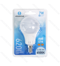 Lampadina led A60 7W attacco E14 620 lumen - 6500K luce fredda - misura D60xH114mm Equivalenza lampada incandescente: 49W Lampadina led A60 7W attacco E14 620 lumen - 6500K luce fredda - misura D60xH114mm Equivalenza lampada incandescente: 49W