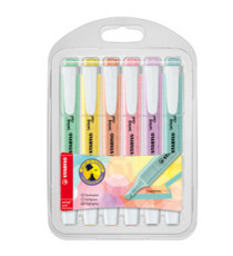 Astuccio evidenziatore Swing Cool Pastel - punta a scalpello - tratto 1 - 4 mm - colori assortiti - Stabilo - astuccio 6